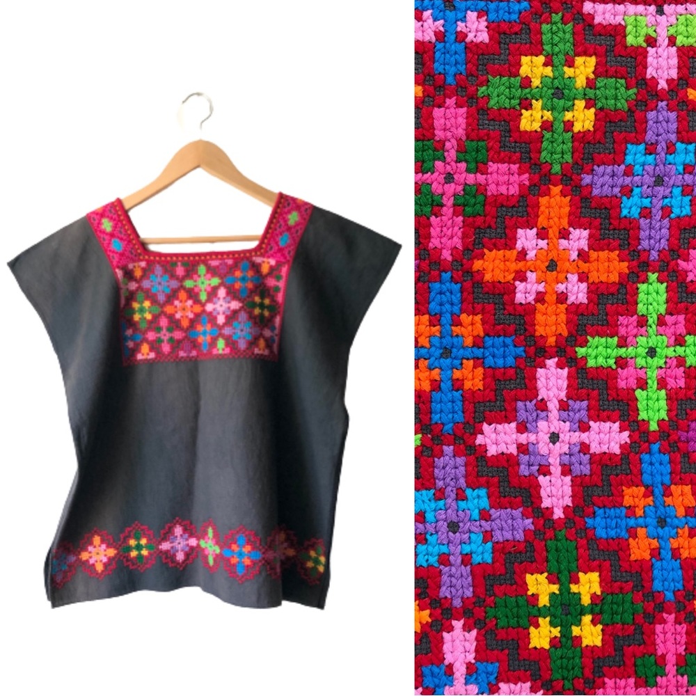 Handwoven Embroidered Colorful Mayan Huipil Authentic Artisan Made M/L